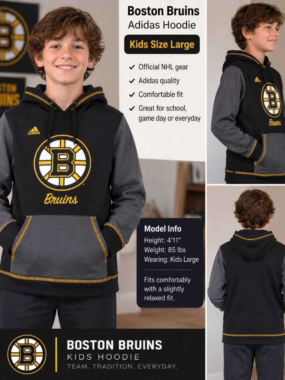 Adidas Boston Bruins Kids NHL Hoodie – Size Large